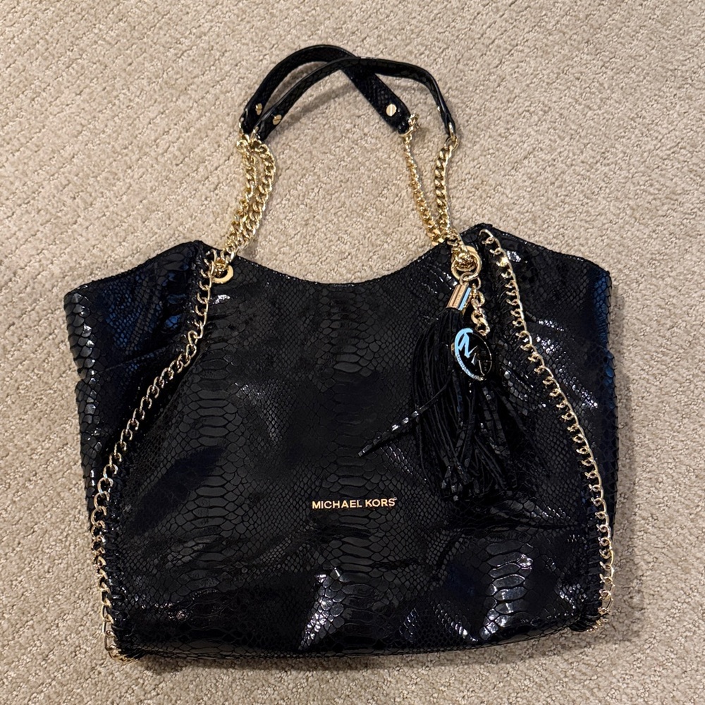 Michael Kors Black Snake-Embossed Tote Bag - Picture 4 of 9